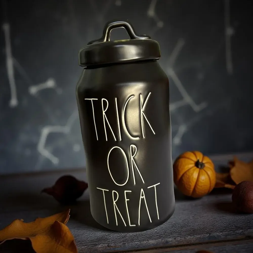 Rae Dunn Trick or Treat Canister Black Ceramic Halloween Kitchen Decor